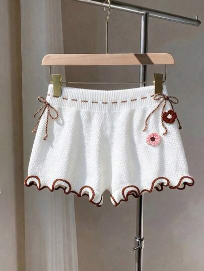 GlowEve Women's 3D Floral Drawstring Knit Shorts, Spring/Summer