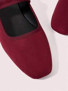 CUCCOO DOLLMOD Ladies Burgundy Suede Square Toe Elegant Same-Color Bag Buckle Simple Design Mary Jane Flat Shoes Suitable For All Seasons Holiday Vacation Birthday Party Low Vamp Shoes - Red Violet - View 5
