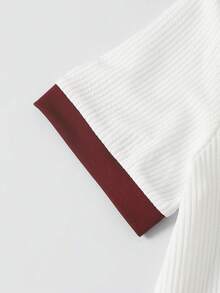 SHEIN Mirajuku 2件套男童条纹短袖polo衫和短裤套装 - 酒紅色 - 查看 5