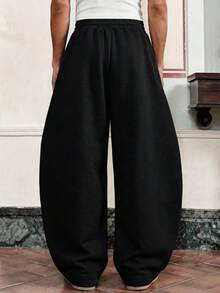 SWAVVY 男士休闲宽松阔腿运动裤，黑色，标准尺码，丝网印刷 - 黑色 - 查看 3