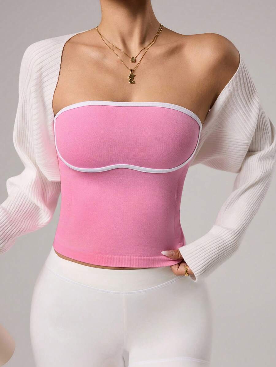 Dewbera Women's Hem Everyday Fitness Sports Bra Top - Pink - View 1