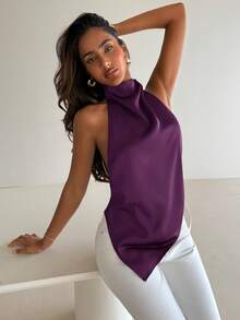Aloruh Elegant Backless Blouse For Party, Commute And Vacation,Summer Top - Purple - View 5