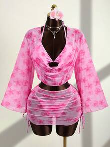 Zestiva 4件套假日沙滩雪纺防走光泳衣罩衫套装 - 彩色 - 查看 3