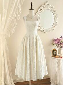 Vintamour Đầm nữ cổ điển thanh lịch, họa tiết hoa nhí, chất liệu jacquard dệt kim, ren, cổ vuông, đầm dự tiệc thường ngày, đầm hè cho nữ, trang phục hè cho nữ, đầm xuân cho nữ, đầm lễ Phục sinh cho nữ, trang phục lễ Phục sinh cho nữ, trang phục lễ hội cho nữ, đầm thanh lịch dự tiệc, đầm dự tiệc sang trọng, đầm dự tiệc cho nữ, trang phục dự tiệc, đầm dự đám cưới cho nữ, đầm dự tiệc cưới, đầm tốt nghiệp cho nữ, đầm thanh lịch cho nữ, đầm ren trắng cho nữ, đầm Zanzea cho nữ. - Màu be - Xem 2