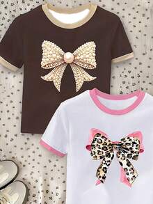 Tween Girls' Butterfly Print Short Sleeve 2-Piece Set, Casual & Comfortable, Fashionable For Spring/Summer, Versatile For Outdoor, Sports, Photography, Home, School, Festivals, Gifts - Multicolor - View 3