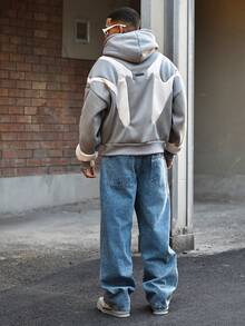 Devon Thys 男士时尚休闲针织宽松长袖连帽卫衣，适合秋季、冬季及情侣穿着 - 灰色 - 查看 2