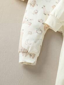 3件套新生儿婴儿男女通用0-3岁宝宝可爱动物印花连体衣套装，柔软面料，适合居家、外出、度假及其他场合。 - 杏色 - 查看 3