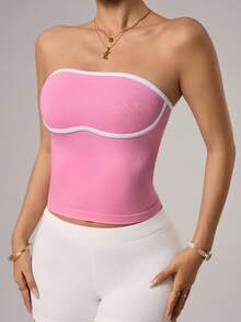 Dewbera Women's Hem Everyday Fitness Sports Bra Top - Pink - View 4