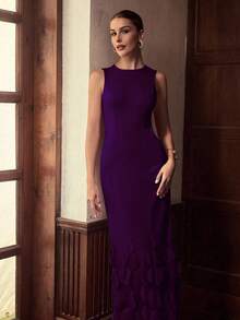 ZEYLAH Elegante vestido de sirena sin mangas de unicolor - Morado - Ver 4