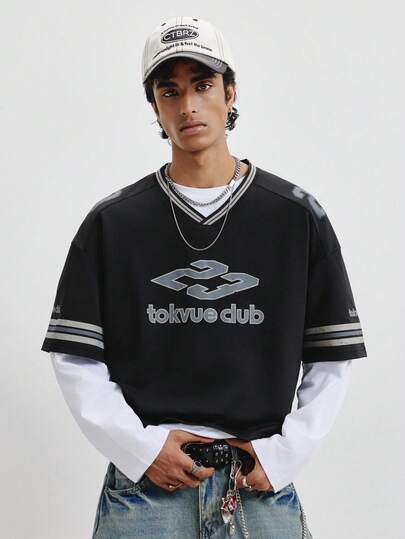 TOKVUE Men's Personalized Fashion V-Neck Printed T-Shirt