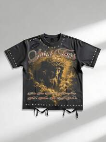 ROMWE MEN Street Life 男士街头耶稣印花短袖T恤 - 灰色 - 查看 4