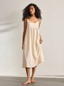 Ocili 女士多层吊带系腰休闲宽松连衣裙 - 杏色 - 查看 2