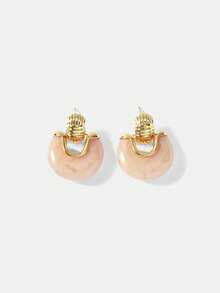 MOTF PREMIUM 18K GOLD-PLATED PINK RESIN NICHE PERSONALIZED RETRO EARRINGS, EARRINGS. - Pink - View 4
