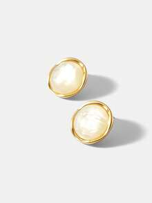MOTF PREMIUM 欧美夸张冷风气质简约大方蛋白石耳环 女士高雅几何圆形百搭耳环 - 金色 - 查看 2