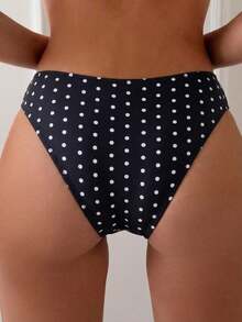 Swim Vcay 女士黑色波点随机印花比基尼泳裤，侧边交叉绑带，低腰常规三角泳裤，适合海滩、泳池、度假穿着。 - 黑與白 - 查看 2