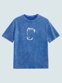 Modcrash Men's Casual Dropped Shoulder T-Shirt With Funny Lip Print, Summer - Royal Blue - View 1