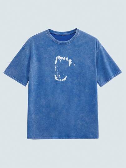 Modcrash Men's Casual Dropped Shoulder T-Shirt With Funny Lip Print, Summer