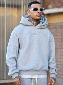 Devon Thys 男士休闲双层连帽拼接连帽衫 - 淺灰色 - 查看 5