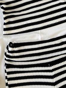 SHEIN Teen Girl Striped Ruffle Bandeau Top And Shorts Set - Black and White - View 5
