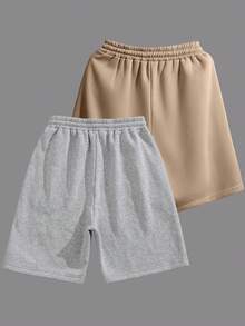 Manfinity Dauomo Men's Casual Shorts, Gray, Khaki, Fashion Versatile, Sports Style - Light Grey - View 2