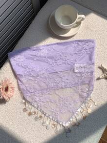 Comfortcana 女士蕾丝边流苏下摆抹胸上衣，适合夏季度假 - 淡紫色 - 查看 5