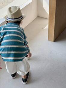 DAZY 男童条纹印花圆领休闲短袖T恤 夏季 - 藍色 - 查看 5