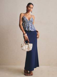 Poéselle Women's Plant Pattern Ruffle Hem Camisole And Fish Tail Midi Skirt Set - Multicolor - View 7