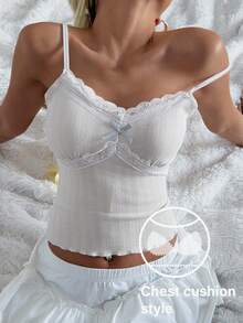 DAZY Top de camisola con parches de encaje y acolchado incorporado para mujeres en verano - Gris - Ver 5