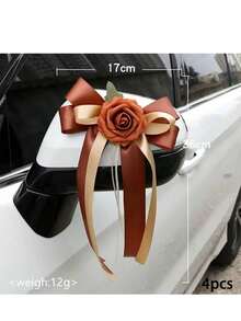 Juego de 4 piezas de ramo artificial para coche con lazo de cinta, adecuado para decorar la puerta del coche de boda, el espejo retrovisor, el tirador de la puerta, la silla, el centro de la mesa, decoración para fiesta de cumpleaños. - Multicolor - Ver 11