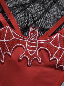 3pcs Women's Panties Set, Black/Red/White Bat Embroidery Thong: Cute Pattern + Thin Strap Design, Stylish Personality Attractive Lingerie Set For Petite Ladies (3pcs) - Multicolor - View 4