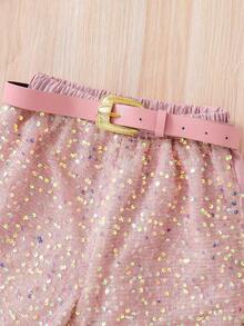 Sparklyn Conjunto de blusa de manga corta y pantalones cortos con lentejuelas para niñas preadolescentes, ideal para vacaciones, verano y viajes - Rosa - Ver 8