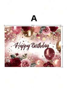 1pc Polyester Birthday Party Banner | Rose & Red Balloon Pattern, Perfect For Indoor/Outdoor Decor & Photo Backdrop - multicolor - View 8