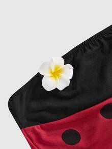 ROMWE Kawaii Áo ống chấm bi tương phản dễ thương họa tiết bọ rùa và hoa cúc dành cho nữ - Nhiều màu - Xem 3