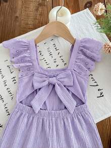 SHEIN X Scheana LMoss Kids Bộ áo liền quần dệt kim màu trơn có bèo nhún ở gấu dành cho bé gái - Màu tím hoa cà - Xem 11