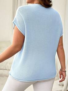 Vionelle Plus Size Solid Color Minimalist Knit Sweater, Suitable For Commuting - Baby Blue - View 4