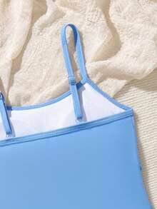 SHEIN 少女吊带无袖夏季沙滩比基尼上衣 - 淺藍色 - 查看 4