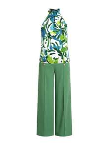 Ellevyn 彩色露背上衣和阔腿裤套装，夏季装扮 - 綠色 - 查看 8