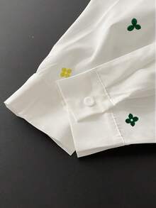 Resyla Áo sơ mi dài tay nữ tay dài họa tiết trái tim cài cúc phía trước, kiểu dáng tối giản, thường ngày. - Nhiều màu - Xem 3