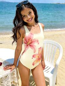 Áo tắm liền thân in họa tiết hoa ly, kiểu dáng thường ngày, phù hợp cho bé gái tuổi teen, đi biển, nghỉ hè. Áo tắm liền thân cho trẻ em, đồ bơi cho bé gái, đồ đi biển cho bé gái, áo tắm cho tuổi teen, áo tắm che phủ toàn thân. - Nhiều màu - Xem 3