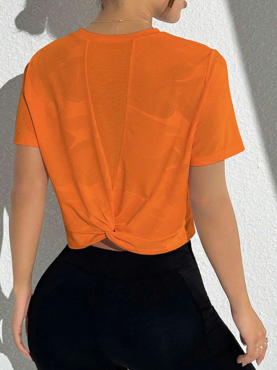 Eassivo Eassivo Casual Versatile Orange Mesh Splice Comfortable Sports T-Shirt - Orange - View 1