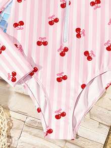 少女休闲简约圆领长袖连体泳衣，适合夏季穿着 - 彩色 - 查看 6