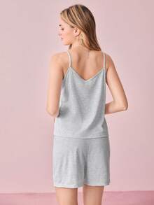 Bonmuse Lace Trimmed Camisole & Shorts Women's Pajama Set - Grey - View 2