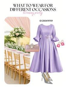 Fleurora 大码女装紫色圆领喇叭袖优雅连衣裙，适合秋冬季优雅派对、婚礼、鸡尾酒会、圣诞节等场合；粉色系带喇叭袖A字连衣裙；大码套装；返校节礼服；生日礼服；秋季女装；教师装；圣诞节缎面连衣裙；婚礼宾客礼服；端庄连衣裙；碎花中长连衣裙；母亲节 - 紫色 - 查看 8