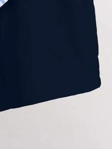 Tween Boy Gentleman 2 Pieces Set: Striped Shirt + Shorts/Trousers, Formal Buttoned Outfit For Birthday Party, , , AnniversaryWedding,Prom,Graduation - Navy Blue - View 3