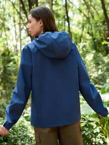 SHEIN In My Nature Chaqueta casual con capucha de manga larga y estampado botánico para mujer - Azul - Ver 2