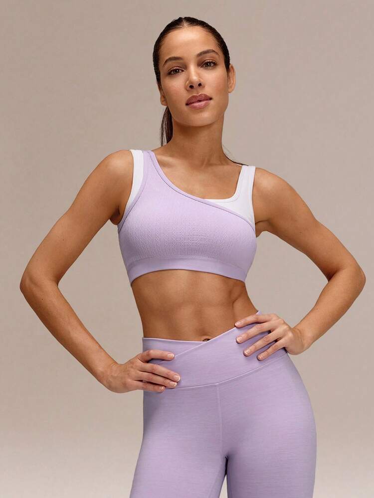 Ultrafine Soft Seamless Chase Your Glow Mock 2-Piece Style Removable Cups Sports Bra Medium Impact Training Running Gym Workout Daily Active Wear