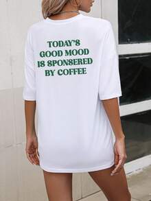 SHEIN 女士字母印花休闲圆领短袖T恤，夏季 - 白色 - 查看 3