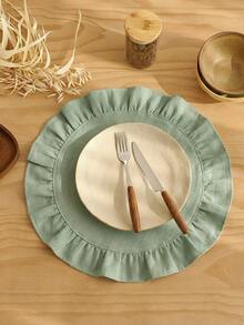 1-Piece   Solid Color Linen Placemat In Plain White With Ruffle Edges, Stain-Resistant , Perfect For Decorating Your Dining Room And Table. Suitable For Family Gatherings, Daily Use, Banquets, Weddings, Holidays, And Parties. - Multicolor - View 2
