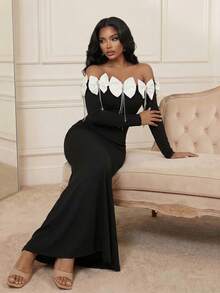 Playroots Women's New Arrival Off Shoulder Sexy Fitted Bowknot Mini Dress - Black - View 4