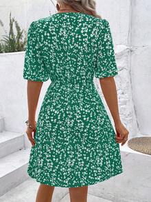 EMERY ROSE Vacation Casual Ditsy Floral Dress - Green - View 2